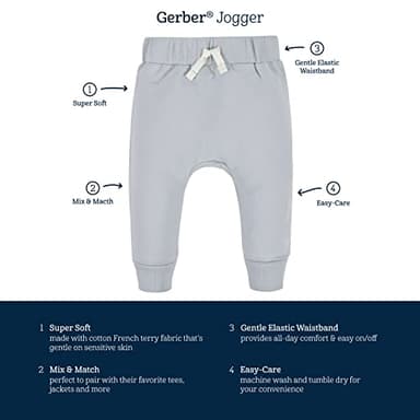 Gerber Baby Boys Toddler 3-Pack Jogger Pants, Navy/Gray, 3T - Image 5