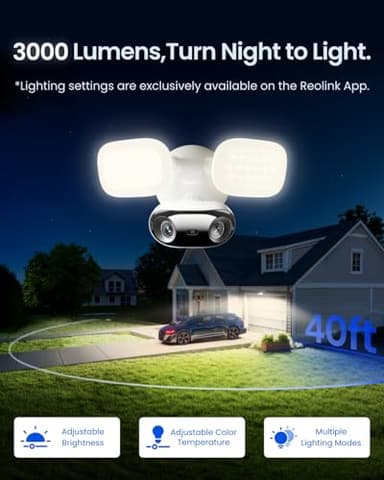 REOLINK Elite Floodlight WiFi, 4K 8MP 180° Panoramic Wired Floodlight Camera, Adjustable 3000 Lumens, Local AI Video Search, Dual-Band Wi-Fi 6, 24/7 Recording, No Monthly Fees, 100~200V AC Hardwired - Image 3