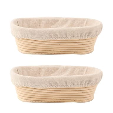 DOYOLLA Bread Proofing Baskets Set of 2 10 inch Oval Shaped Dough Proofing Bowls w/Liners Perfect for Professional & Home Sourdough Bread Baking - Image 1