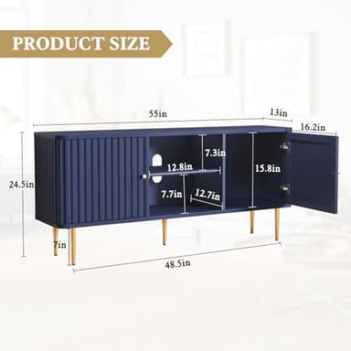 ARTPOWER 55” Fluted TV Stand, Mid Century Modern Blue TV Stand for 55/60/65 inch TV, Entertainment Center with Storage, Television Stands, TV Console, Media Console for Living Room, Bedroom (Blue) - Image 2