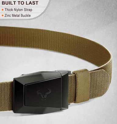 BULLIANT Tactical Belt for Men, Men Stretch Nylon Web Gift Belt 1.5"-Hiking Rigger Military Work-Quick Release(Wood Thrush,28"-32" Waist Adjustable) - Image 2