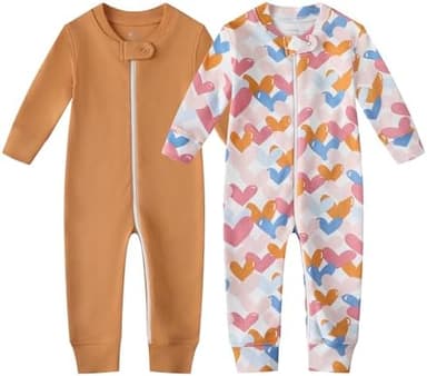 Owlivia Organic Cotton Baby Boy Girl Zip up Sleep N Play, Footless, Long Sleeve(6-12 Months, Colorful Heart & Camel) - Image 3