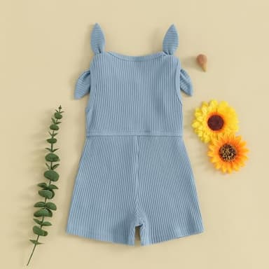 Fernvia Toddler Baby Girl Summer Clothes Sleeveless Ribbed Knitted Jumpsuit Shorts Overalls Baby One Piece Outfit (A Blue, 12-18 Months) - Image 3