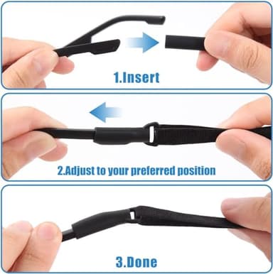 Adjustable Glasses Straps - 3 Pcs No Tail Adjustable Eyewear Retainer Glass Straps for Men, Women, Kids Eyelasses, Sunglasses,Black(7.5-13.5 inch) - Image 4