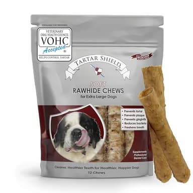 Tartar Shield Soft Rawhide Chews | Safe Dental Treats for Large Dogs | Vet VOHC Approved | Daily Bone Cleans Teeth & Gums Fresh Breath Oral Health Support | USA Made | (XL Dogs / 12 Count) - Image 1