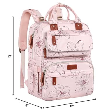 Diaper Bag Backpack, Baby Girl Diaper Bag for Mom, Large Pink Floral Diaper Bag Backpack for Girls, Waterproof Mom Backpack for Work Travel Holiday with Insulated Pockets and Stroller Straps - Image 9