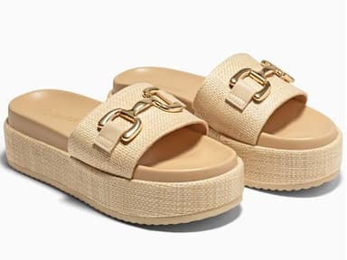 Coutgo Womens Platform Sandals Raffia Espadrilles Metal Chain Slip on Open Toe Cute Beach Slide Sandals - Image 5