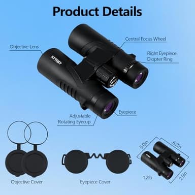 10x42 High Powered Binoculars for Adults, Kttrey Compact Waterproof Binoculars with Clear Low Light Vision for Bird Watching, Hunting, Cruise, Stargazing and Travel, Includes Carrying Bag and Strap - Image 8