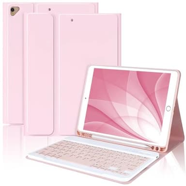 MMK iPad 9th Generation Case with Keyboard, for iPad 8th Generation Case with Keyboard (Wireless Detachable & Pencil Holder), iPad 10.2"/iPad Air 10.5"(3rd Gen)/iPad Pro 10.5" (Pink) - Image 1