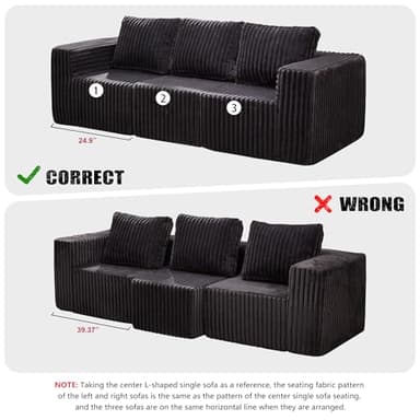 Hobestluk Modular Sectional Sofa Memory Foam Couch Oversized Sectional Sofa 3-Seater with Chaise Cloud Couch with Removable Cover L Shape Sofa for Living Room (Strip Grey, 3-Seater with Chaise) - Image 4