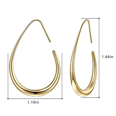 Lightweight Teardrop Hoop Earrings for Women - 14k Gold/White Gold Plated Large Oval Pull Through Hoop Earrings High Polished Statement Jewelry Gift for Women - Image 2