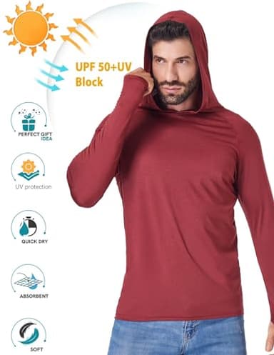 OYGSieg Men's Athletic Hoodies Long Sleeve Fishing Shirts for Men UPF SPF UV Sun Protection Shirts Lightweight Rash Guards L - Image 7