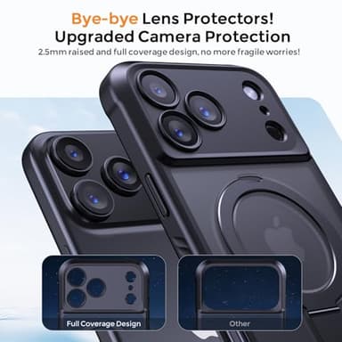 MOCCA Compatible with iPhone 17 Pro Case with Magnetic Invisible Stand [Full Camera Protection] [Compatible with Magsafe] Military Drop Shockproof Translucent Matte Phone Case Cover 6.3",Black - Image 3