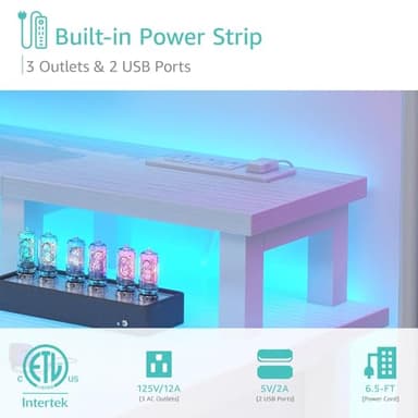 Lufeiya White Desk with Drawers Storage - 47 inch Home Office Computer Gaming Desks with Monitor Stand LED Lights and Power Outlets, White - Image 7