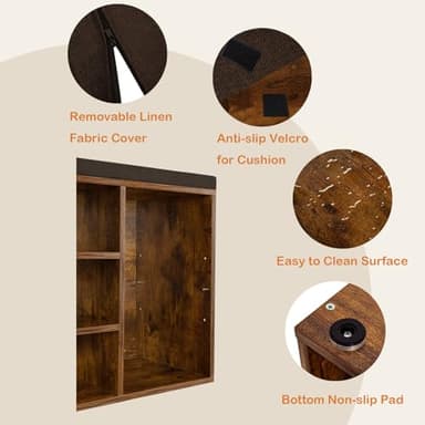 DINZI LVJ Shoe Storage Bench with Cushion, Cubby Shoe Rack with 12 Cubbies, Adjustable Shelves, Multifunctional Shoe Organizer Bench for Entryway, Mudroom, Hallway, Closet and Garage, Rustic Brown - Image 9