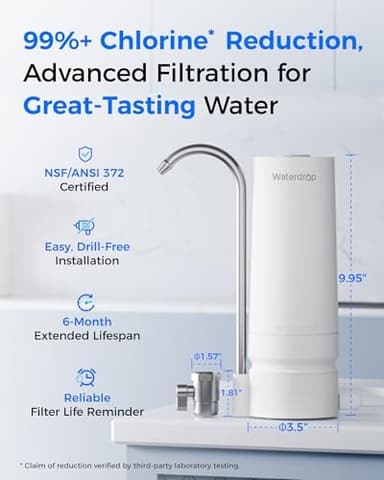 Waterdrop Water Filter for Sink Faucet, 4000 Gallons Countertop Water Filter System and Filter Life Reminder, Reduces Heavy Metals, Bad Odor, and 99% Chlorine, WD-CTF-05 (1 Filter) - Image 4