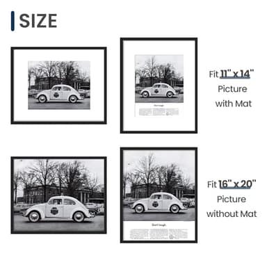 ENJOYBASICS 16x20 Picture Frame, Display Poster 11x14 with Mat or 16 x 20 Without Mat, Wall Gallery Photo Frames, Black, 2 Pack - Image 6