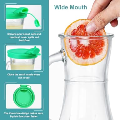 3 Pack Glass Pitcher with Lid, 2 Quart Square Juice Carafe for Mimosa Bar, Drink Dispensers for Parties, 64 Oz Water Jugs with 3 Silicone Spouts for Juice, Wine, Beverage, Sun Tea (Extra PE Lids) - Image 5
