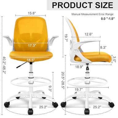 Primy Drafting Chair Tall Office Chair with Flip-up Armrests Executive Ergonomic Computer Standing Desk Chair with Lumbar Support and Adjustable Footrest Ring（Mustard） - Image 3