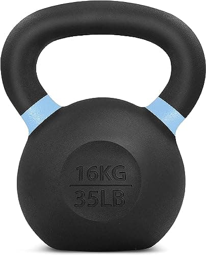 Yes4All Powder Coated Kettlebell, 35 lb Cast Iron Core Kettlebells with Non-Slip Handle & Flat Bottom for Conditioning, Heavy Duty for Strength Training - Single, Light Blue - Image 1
