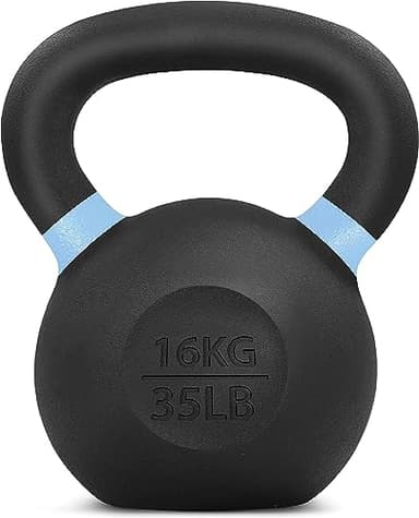 Yes4All Powder Coated Kettlebell, 35 lb Cast Iron Core Kettlebells with Non-Slip Handle & Flat Bottom for Conditioning, Heavy Duty for Strength Training - Single, Light Blue - Image 1