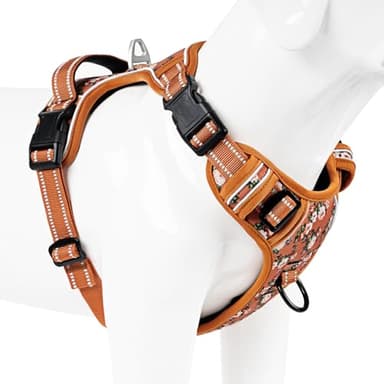 Timos Dog Harness for Large Dogs, No Pull Service Vest with Reflective Strips and Control Handle,No Choke Dog Harness with 2 Metal Rings for Easy Walking,Outdoor Training,Flower Orange, L - Image 8