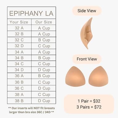 Epiphany LA Women's Push Up Padding Inserts for Swimsuits, Sports Bras and Clothing (Beige, B Cup - 3 Pairs) - Image 4