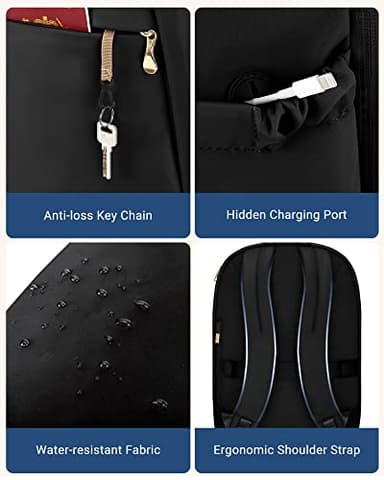 LIGHT FLIGHT Travel Backpack for Women, 15.6 Inch Laptop Backpack with USB Charging Hole, Water Resistant College Bookbag, Large Capacity Black Computer Backpacks for Work, Black - Image 5