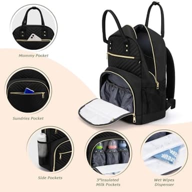 Pritent Diaper Bag Backpack,Baby Essentials Diapers Bag with Pacifier Case,Multipurpose Stylish Large Capacity Travel Backpack for Baby Girl/Boy(M-Black) - Image 4
