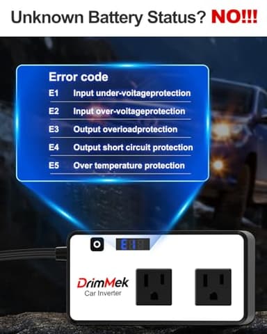 DrimMek 200W Car Power Inverter, Car Plug Adapter Outlet 12V to 110V Converter with 24W USB Fast Charging Port, Dual AC Outlet for Laptop, Vehicles, Camping (LED Display) - Image 4