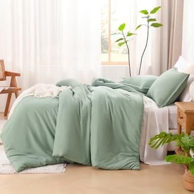 Litanika King Size Comforter Set Sage Green, 3 Pieces Lightweight Solid Comforter King Size, All Season Fluffy Down Alternative Comforter Bed Set Quilt Blanket - Image 5