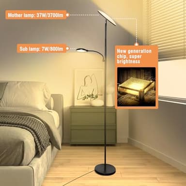 marctronic Floor Lamps for Living Room, 44W/4500LM Super Bright 2 in 1 LED Floor Lamp with Remote, Stepless Dimmable, 69" Tall Standing Floor Lamp with Bendable Reading Light for Bedroom Office - Image 2