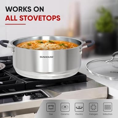 SUNHOUSE - 5.5 Quart Steamer Pots With Lid 2-Tier Multipurpose Stainless Steel Steaming Pot Cookware With Handle For Vegetable, Dumpling, Sauce, Food - Triple Bottom, Measurement Line - Image 6