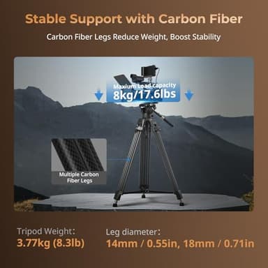 SmallRig Heavy-Duty Carbon Fiber Tripod with FreeSpeed One-Step Height Adjust, 75" Tall, Fluid Head, Dual-Mode QR Plate for DJI/MFT, Load up to 17lbs, Professional Video Tripod for Camera AD-80S - Image 4