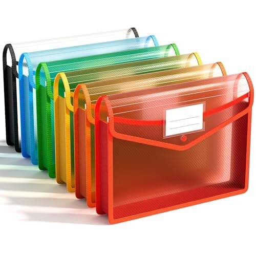 ABC life 6 Pack Plastic Expanding File Folder, Folders for Documents with Snap Closure, Colorful File Folder Organizer Holder, Transparent Accordion File Pouch,Large Capacity, Fit Letter/A4 Size - Image 1
