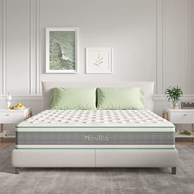 Novilla King Mattress 12 Inch Hybrid Mattress in a Box, Innerspring Mattresses with Gel Memory Foam for a Cool Sleep, Pressure Relief, Medium Firm with Pillow Top, Groove - Image 1