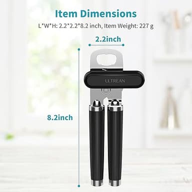 Ultrean Manual Can Opener Bottle Opener, Heavy Duty Stainless Steel Smooth Edge Manual Hand Held Can Opener With Soft Touch Handle, Rust Proof Oversized Handheld Easy Turn Knob (Black) - Image 7