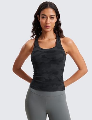 CRZ YOGA Butterluxe Racerback Workout Tank Tops for Women Tight Sleeveless Camisole Gym Athletic Yoga Shirts Dark Grey Camouflage 2 Small - Image 2