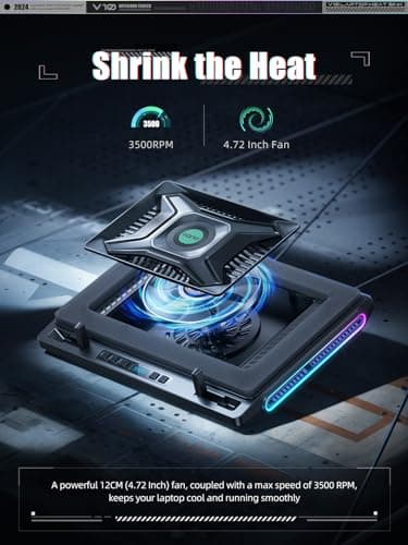 llano V10 Gaming Laptop Cooling Pad, RGB Laptop Cooler Stand with Powerful 4.72 Inch External Turbo Cooling Fan, Fast Cooling Computer 13-17.3in, Button Control, 3 Adjustable Stand, 4-Port USB C&A - Image 2