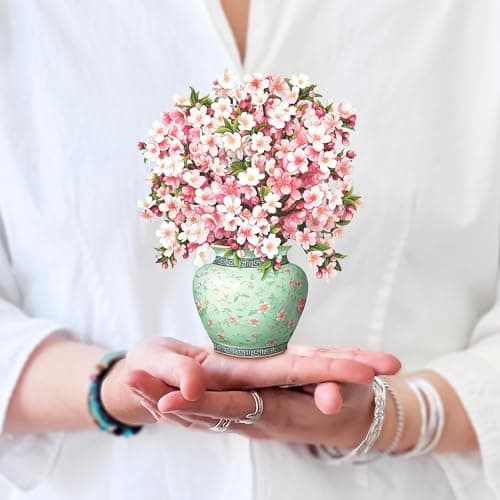 Freshcut Paper Pop Up Cards, Mini Cherry Blossoms, 6 Inch Mini Sized Forever Flower Bouquet 3D Popup Greeting Cards, Birthday Cards, Valentine's Day Card, Blank Notecard & Envelope - Image 1