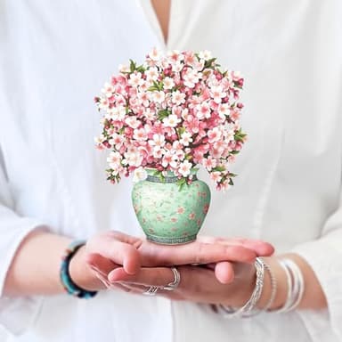 Freshcut Paper Pop Up Cards, Mini Cherry Blossoms, 6 Inch Mini Sized Forever Flower Bouquet 3D Popup Greeting Cards, Birthday Cards, Valentine's Day Card, Blank Notecard & Envelope - Image 1