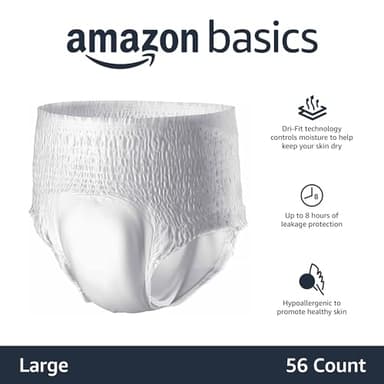 Amazon Basics Unisex Protective Underwear, Overnight Absorbency, Large, 56 Count, (4 Packs of 14) - Image 2