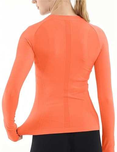 MathCat Seamless Workout Shirts for Women Long Sleeve Yoga Tops Sports Running Shirt Breathable Athletic Top Slim Fit Orange - Image 3