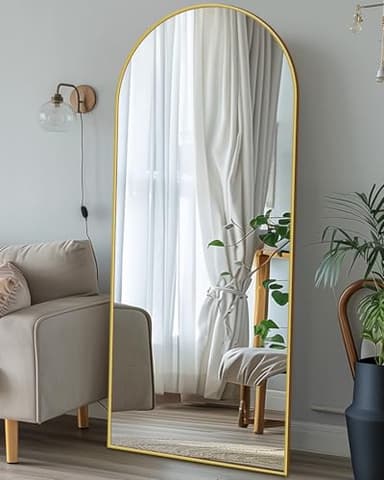Antok Full Length Mirror, 58"x18" Floor Mirror with Stand, Hanging Mounted Mirrors for Bedroom, Living Room, Cloakroom, Dining Room, Gold, Arched - Image 2