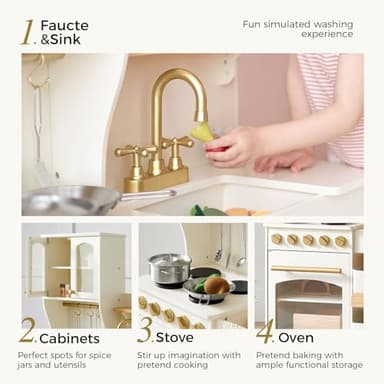 Tiny Land Play Kitchen for Kids, Wooden Toy Kitchen Set with Storage & Accessories, Toddler Kitchen Playset with Stove & Sink, Kids Kitchen Playset Gift for Ages 3-8 - Image 2