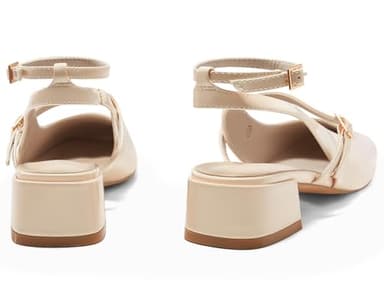 Coutgo Womens Mary Jane Chunky Low Heels Closed Square Toe Ankle Strap Pumps Wedding Party Dress Shoes, Beige, Size 6.5 - Image 6