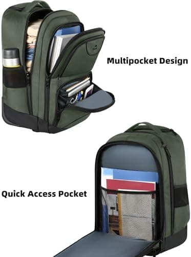 MATEIN Rolling Backpack, 17 Inch Travel Laptop Backpacks with Wheels, Water Resistant Large Roller Carry On Luggage Wheeled, Trolley Overnight Suitcase Business College Computer Bag, Green - Image 5