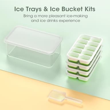 DOQAUS Ice Cube Tray with Lid and Bin, 4 Pack Silicone Plastic Ice Cubes Trays for Freezer with Box/Container, Stackable with Storage Iced Bucket Kits, Scoop, for RV, Soup, Food, Cocktail, Coffee - Image 8