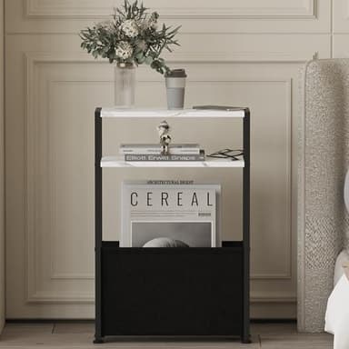 Leomonio Thin Side Table, Narrow Side Table with Fabric Basket, Narrow Table for Small Spaces, Thin Bedside Table for Living Room, Bedroom - Image 5