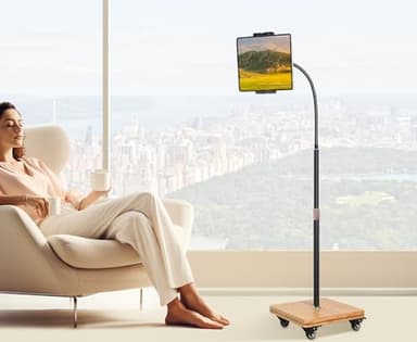 wishacc Tablet Floor Stand for Bed - Gooseneck Tablet Holder Mount with Adjustable Height and 4 Wheels, Compatible with iPad mini Air Pro 12.9/9.7, Galaxy Tab, Kindle, Cell Phones (4.7"-13") - Image 8